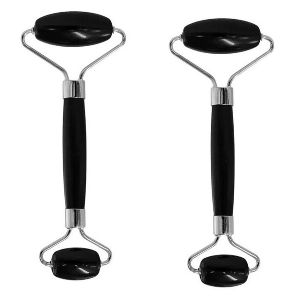 2 Pack Black Obsidian Facial Roller Dual Ended Skin Massager